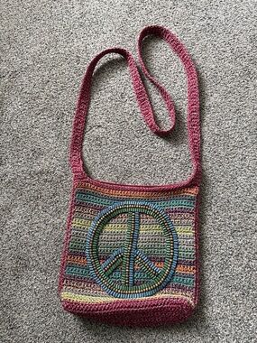 Vintage Sak Peace Sign Crochet Crossbody Bag